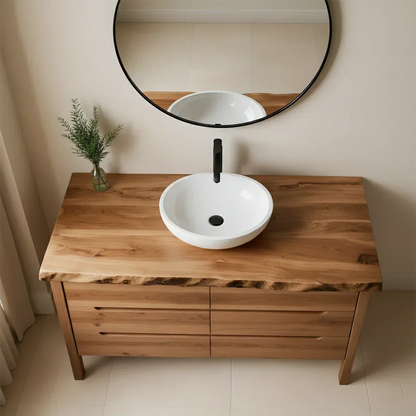 Solid Wood Bathroom Vanity with Live-Edge Countertop - Rustira