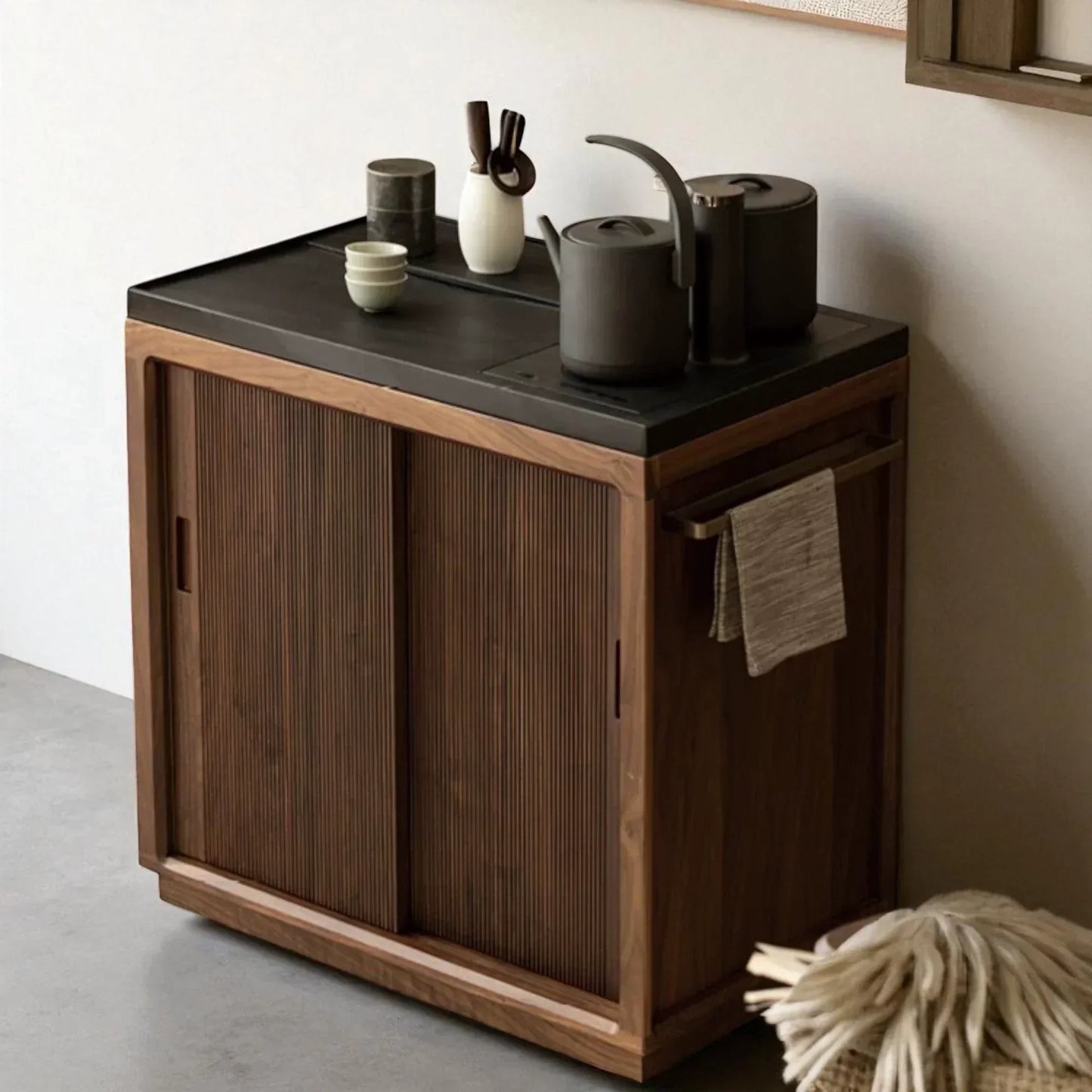 Solid Wood Tea Cabinet – Sliding Door Asian Style Design - Rustira