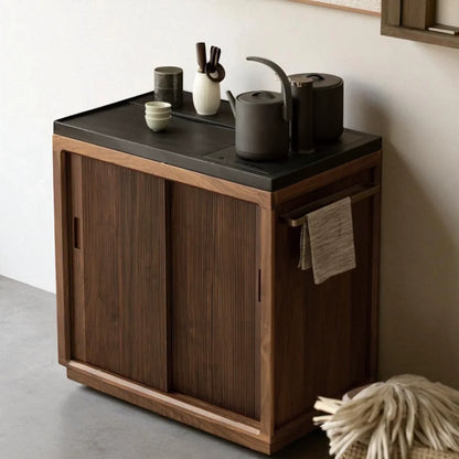 Solid Wood Tea Cabinet – Sliding Door Asian Style Design - Rustira