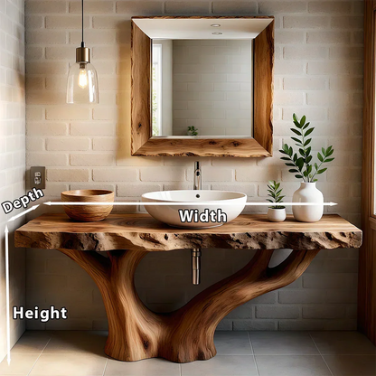Solid Wood Tree Trunk Bathroom Vanity – Natural Live-Edge Design - Rustira