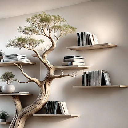 Solid perennial wood bookshelf, floating shelf, tree-shaped bookshelf