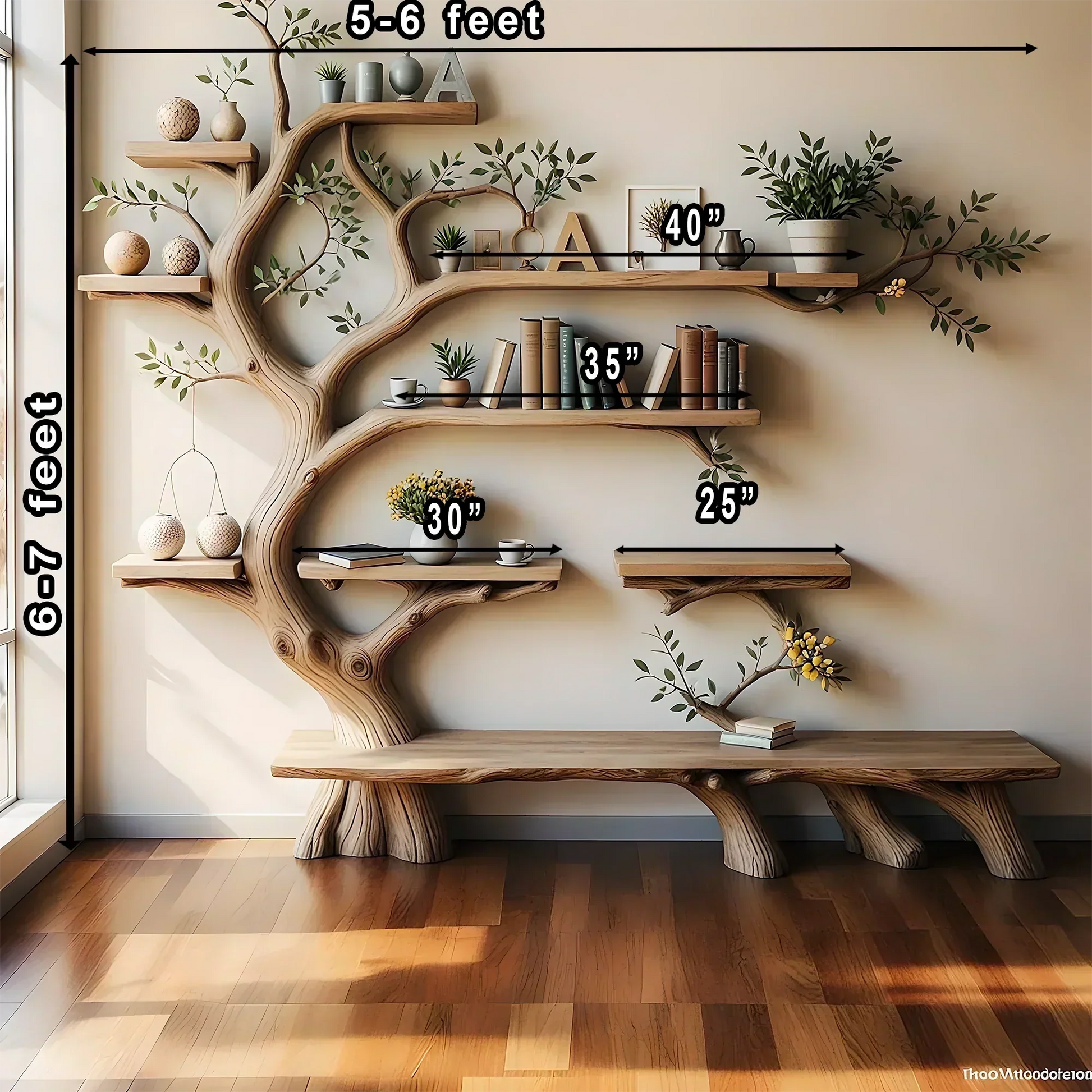 Tree shaped bookshelf with modern reading pedestal design
