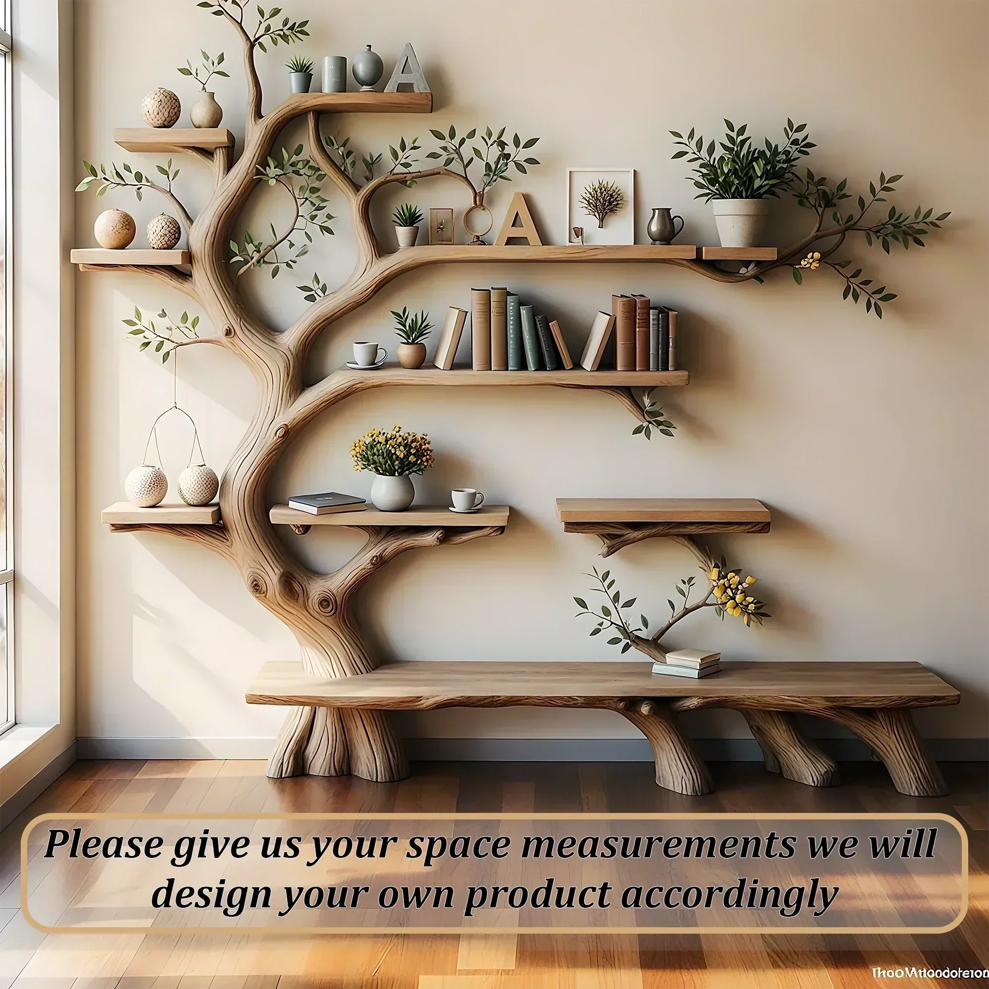 Tree shaped bookshelf with modern reading pedestal design