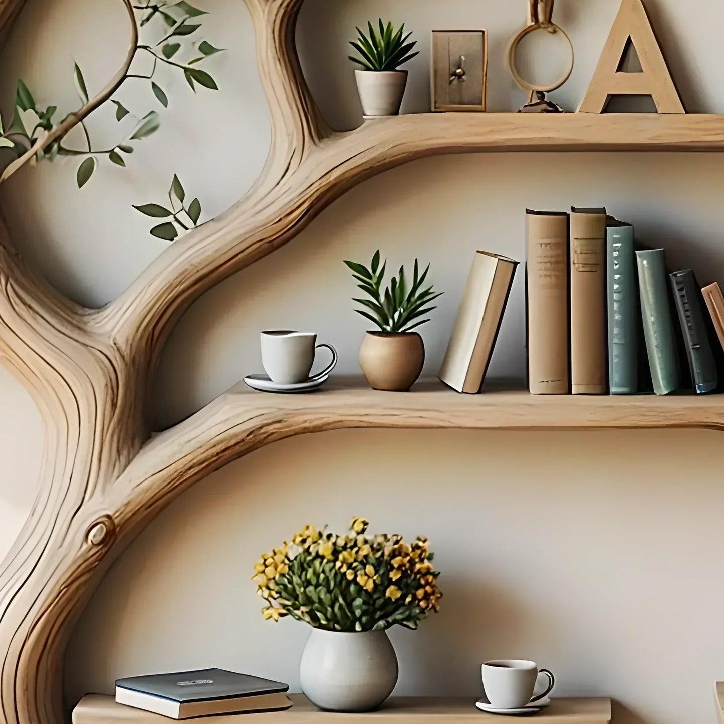 Tree shaped bookshelf with modern reading pedestal design