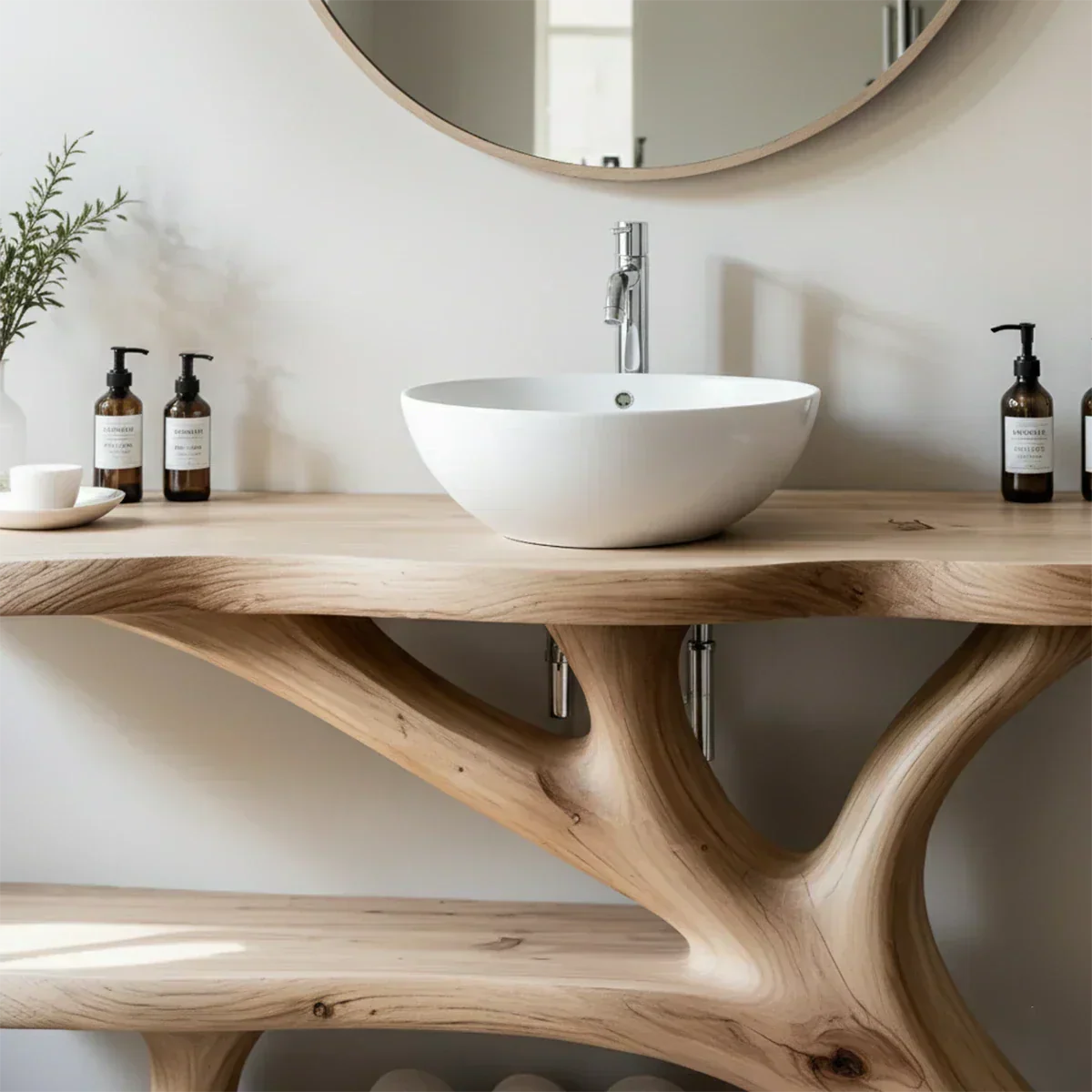 Tree Branch Solid Wood Vanity with Sculptural Base - Rustira