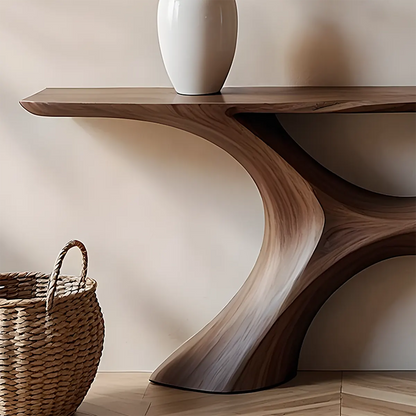 Twin Arch Walnut Console Table – Modern Sculptural Form - Rustira