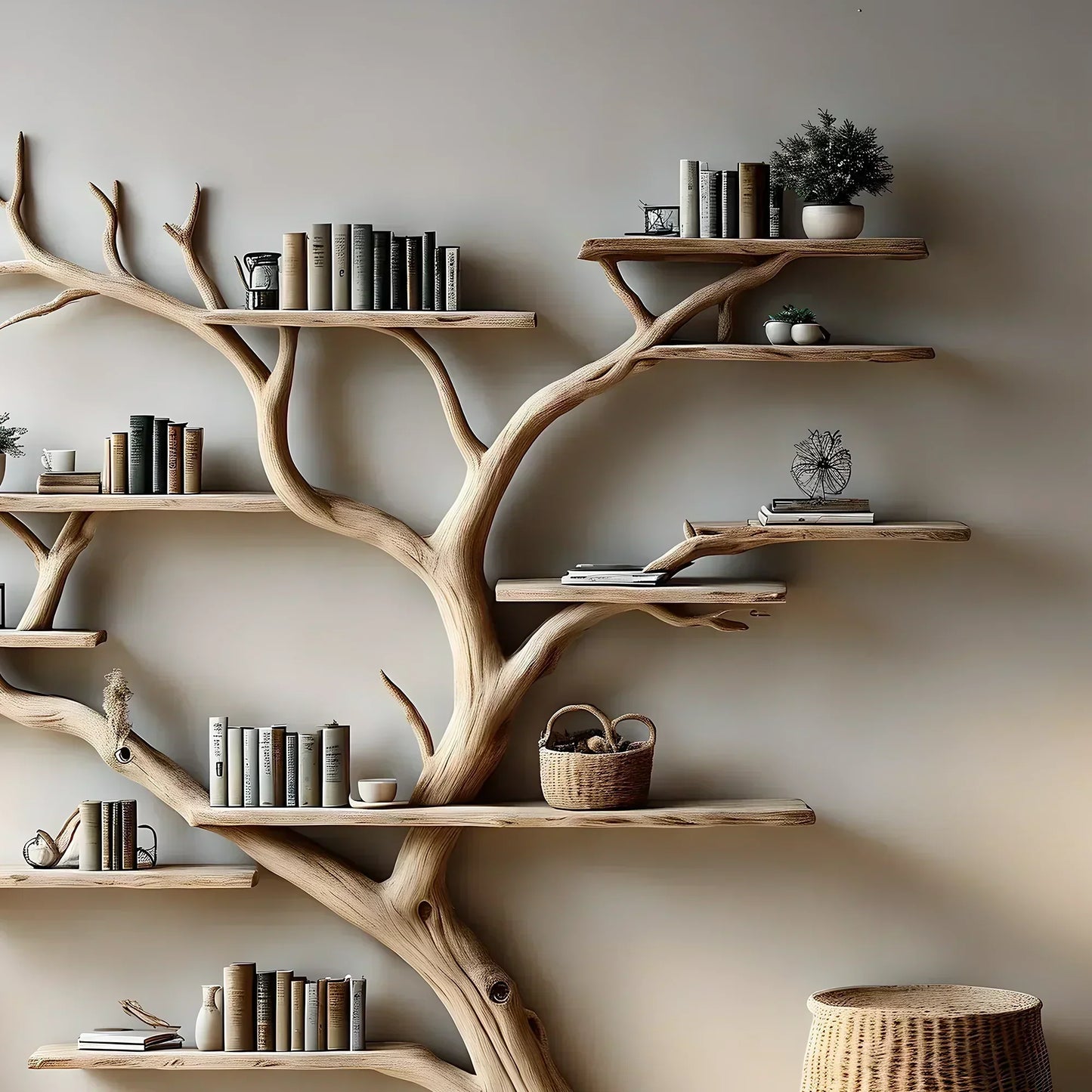 Bookshelf, Bookcase, Tree bookcase, Wooden bookshelf, Wall-mounted bookcase, Wooden bookshelf