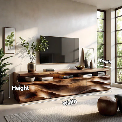 Wave-Carved Solid Wood TV Stand - Luxury Organic Media Console - Rustira
