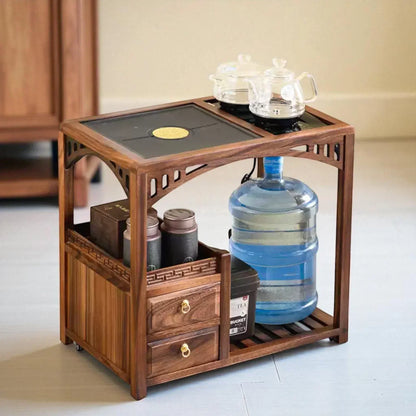 Wooden Tea Cabinet with Open Frame – Compact Brewing Table - Rustira