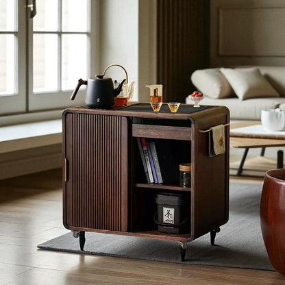 Wooden Tea Cabinet with Wheels – Compact Storage Design - Rustira