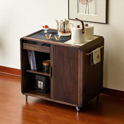 Wooden Tea Cabinet with Wheels – Compact Storage Design - Rustira