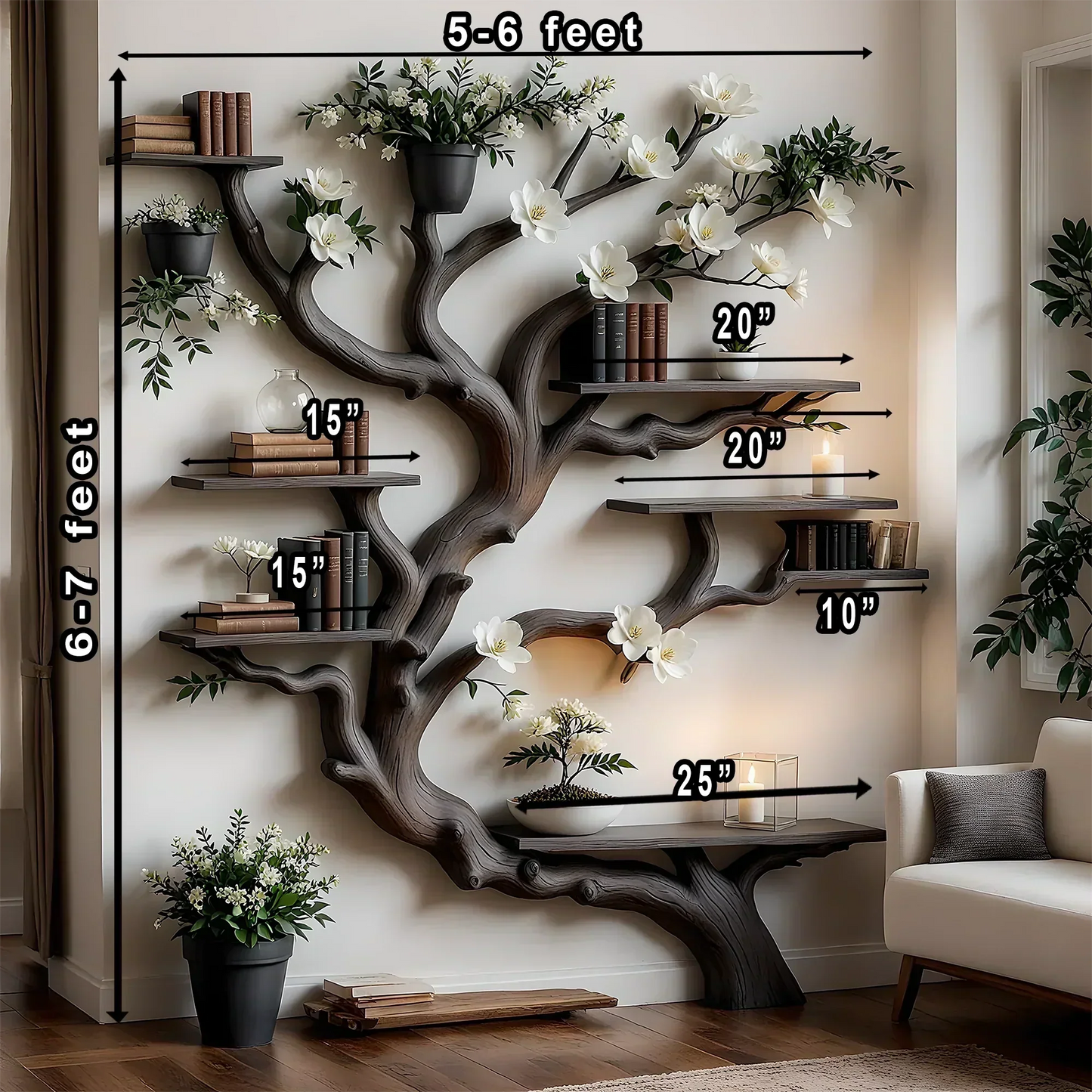 Solid Wood Tree Bookshelf – Nature Theme Decor for Living Room or Nursery